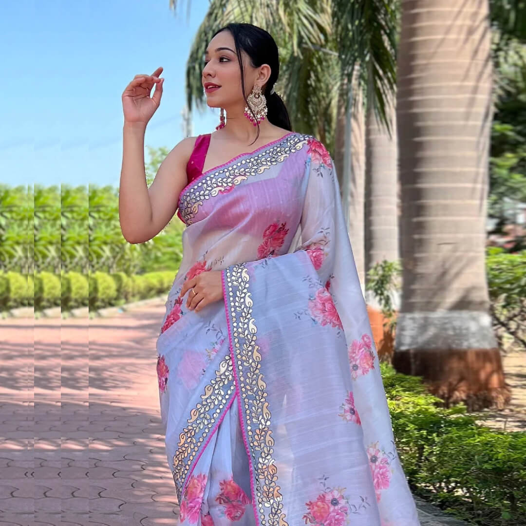 Organza bharat zari Sarees