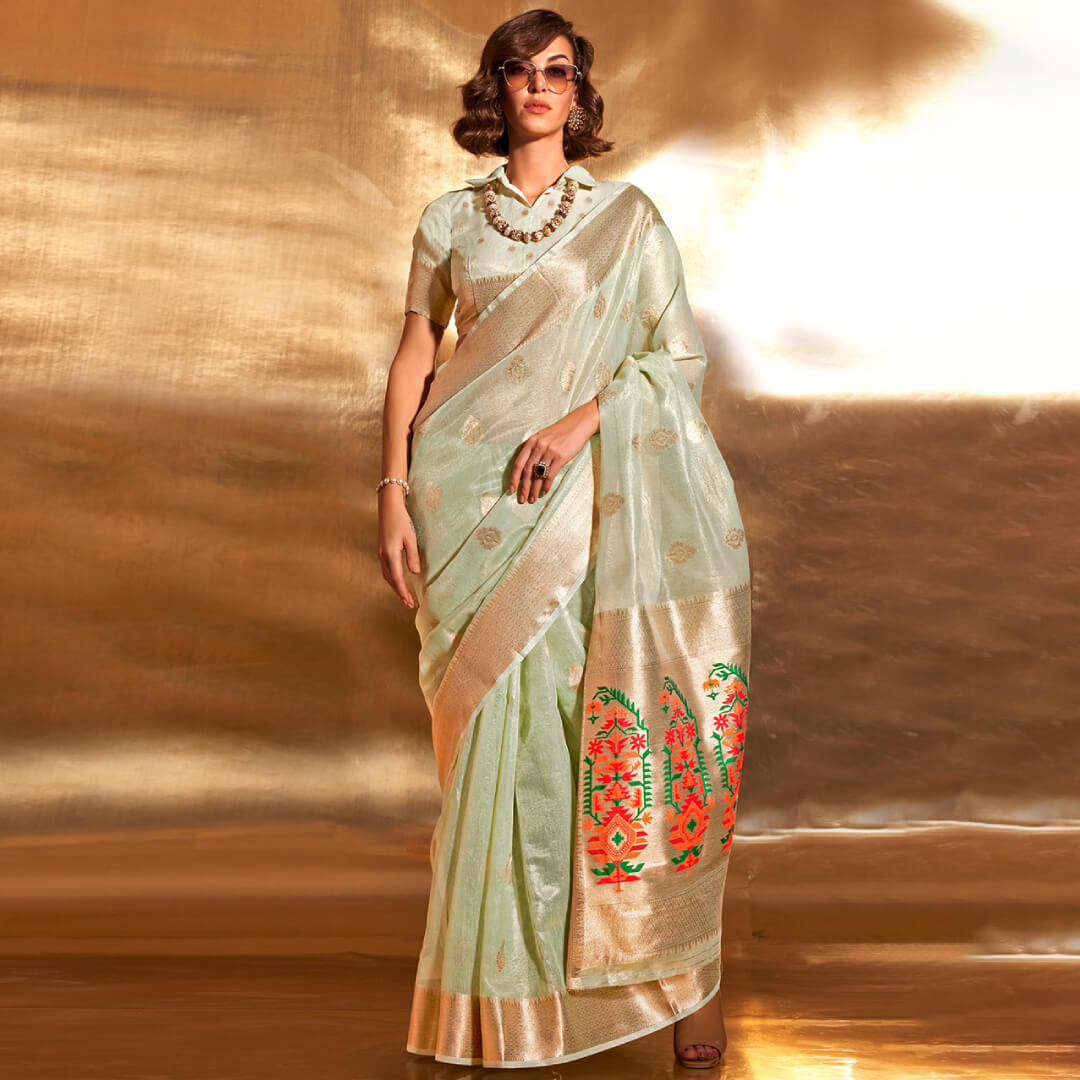 Glass Tissue bharat zari Sarees