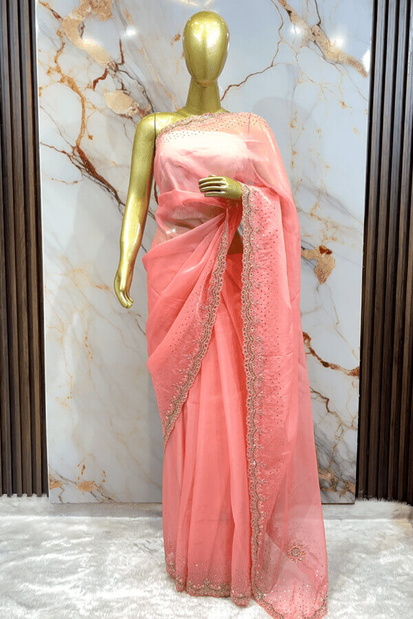 Organza Pink bharat zari Sarees