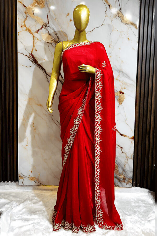 Fendy Silk Red bharat zari Sarees