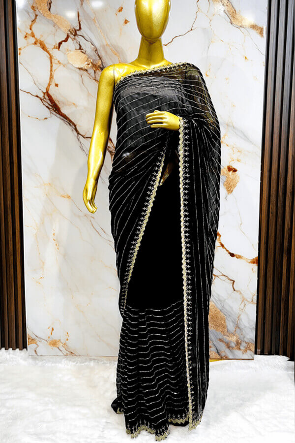 Georgette Black bharat zari Sarees