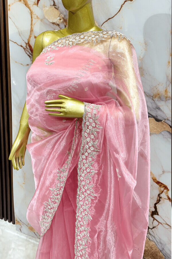 Mausam Tissue Pink bharat zari Sarees