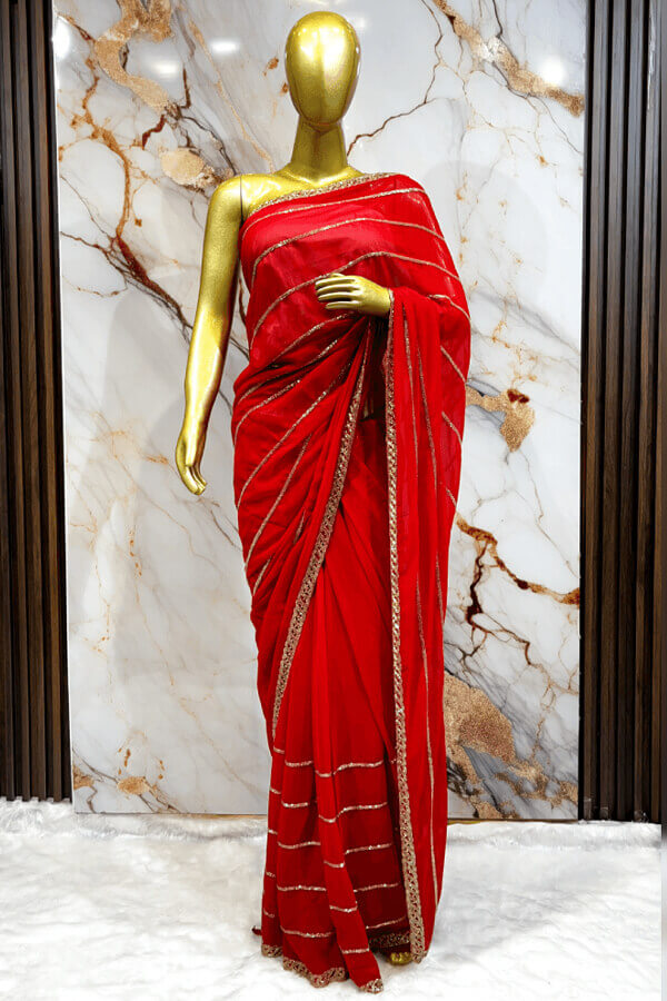 Georgette Red bharat zari Sarees