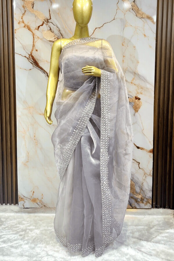 Mausam Tissue Grey bharat zari Sarees