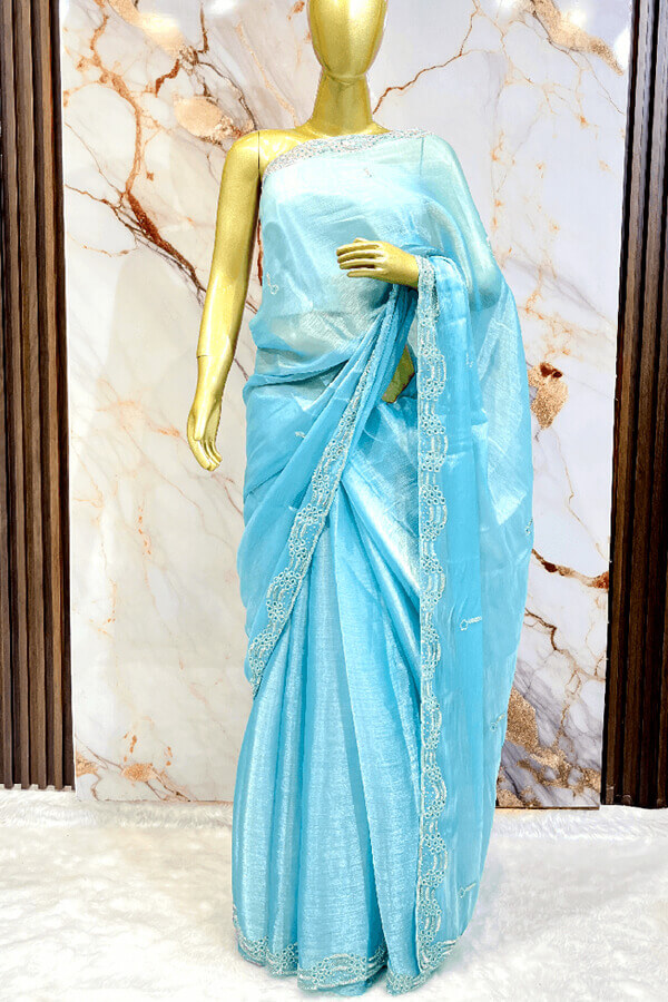 Jimmy Choo SKy Blue bharat zari Sarees