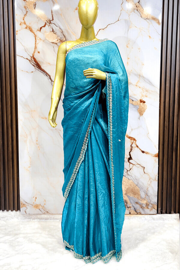 Fendy Silk Blue bharat zari Sarees